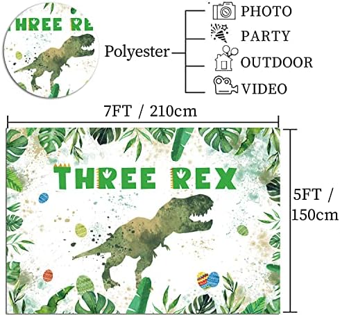 Акварел Фон за Снимки с Динозавром Три рекса 7x5 фута за Малки Деца, Тематичен Фон за Парти в чест на рождения