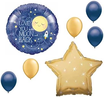 7 бр Те Обичам до Луната и обратно, Златно и Синьо Букет От балони, Декорация на партита Добре Дошли В Детски