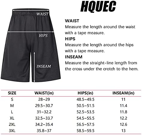 Мъжки баскетболни шорти HQUEC Дължина 12 инча, бързо съхнещи шорти за спортна зала Свободно намаляване с джобове