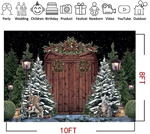 Hilioens 10 × 8 фута Коледен Фон на Вратата на Плевнята, Зимни и Коледни Бор Звездна Нощ Снимка за Фон честита