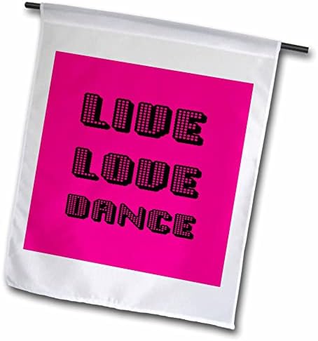 3dRose Love Live Dance Черно Геометричен Текст в стил диско Седемдесетте - Знамена (fl_353015_1)