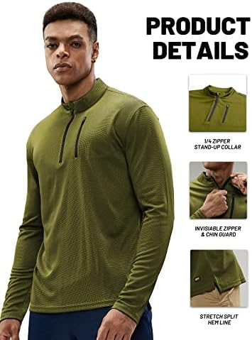MIER Мъжки Пуловер с цип 1/4 с Дълъг ръкав, Спортни Ризи - UPF 50 + Dry Fit, Тениска за Джогинг, Пешеходен Туризъм,