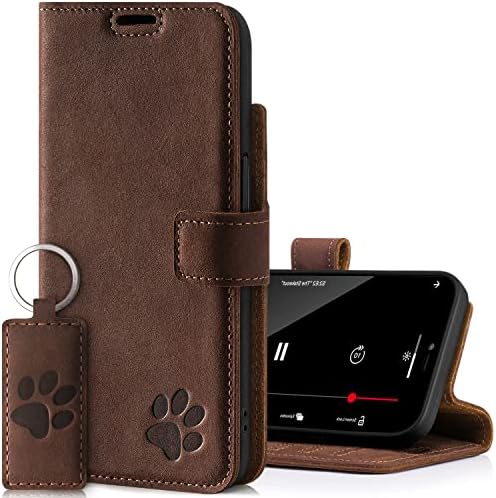 Чанта-портфейл SURAZO за iPhone 14 Pro Max от естествена кожа - 3 слота за карти, RFID и джоб за пари - Стабилна