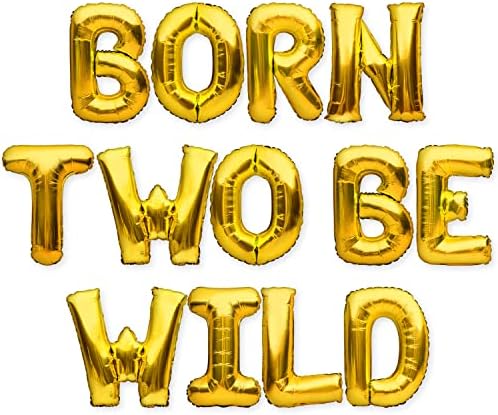 PartyForever BORN TWO BE WILD Балони Банер Златни 2-ри Рожден Ден Украси Знак