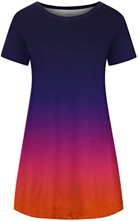 Женствена Рокля-риза с Къс ръкав, Дамски Летни Свободни Рокли-Туники 2023, Модерно Ежедневното Градиентное Хубава