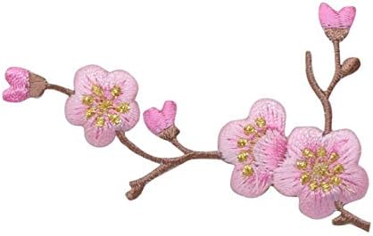 Блуминг череша - Розови цветя - Кафяво стъблото - Ляво - Бродирана нашивка Желязо