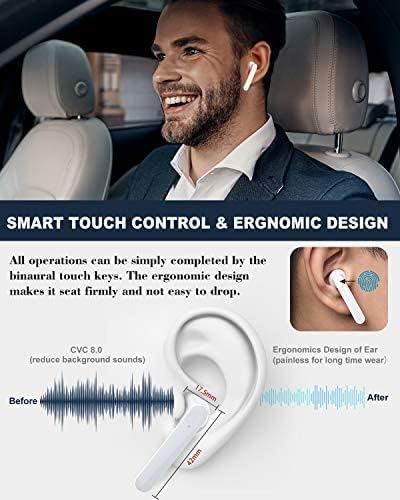 Безжични слушалки с докосване Слушалки, Hi-Fi Стерео 5.0 Bluetooth Слушалки в ушите IPX6 Водоустойчив Безжични слушалки с микрофон, време на възпроизвеждане 35 часа TWS Bluetooth Сл