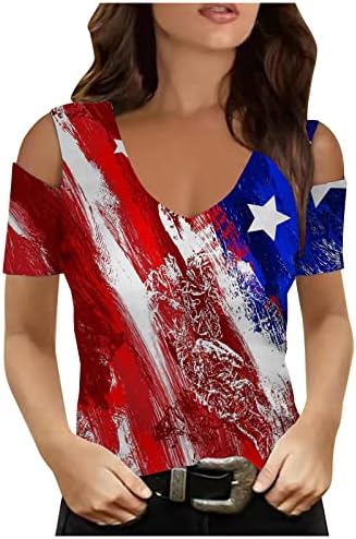 Дамски Блузи с открити рамене на 4 юли, Приталенные Патриотични Риза, Риза с Принтом на Американското, Блуза,