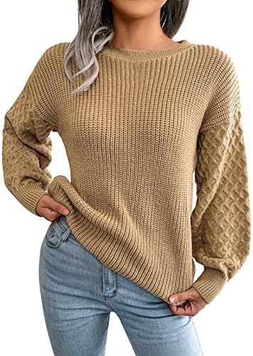 Дамски Пуловер с кръгло деколте, Пуловер с дълъг Ръкав, Възли Ежедневни Удобни Върхове-Скок