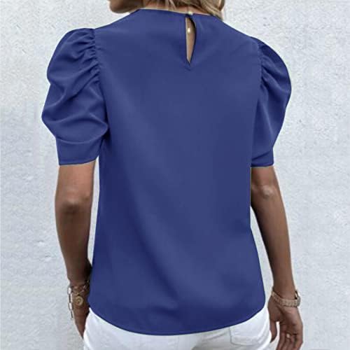 Летни Съкратен Блузи за Жени С Пищни Ръкави, Свободни Тениски с Къс Ръкав, Летни Ежедневни Ризи с Кръгло деколте