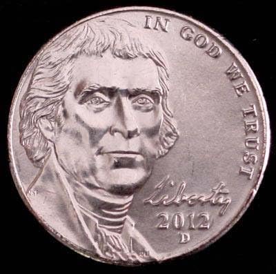 Монетен двор на САЩ 2012-D Jefferson Nickel Brilliant Без лечение