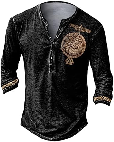 Мъжки t-shirt Хенли в Ретро стил с Дълъг/Къс ръкав, Готическия Принт на Черепа, Двуглавият Орел, Реколта Тениска