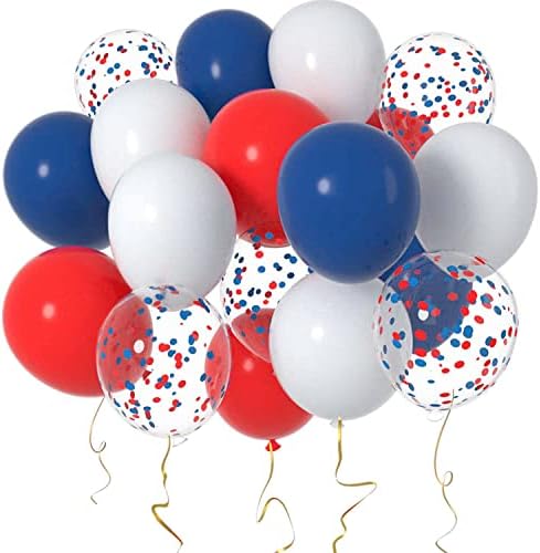 12-Инчови Червени, бели и тъмно сини балони, Гелиевые топки, тъмно сини и червени Латексови балони с конфети,