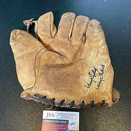 Бейзболна ръкавица с автограф на Уди Инглиша, детска модел 1930-те години, ръкавици MLB с автограф от JSA COA