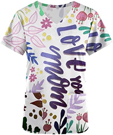 Ризи с Деня на Майката, Дамски Блузи-Търкане с Джоб, Сладки Тениски с Цветен Модел, Ежедневни Блузи С Къс Ръкав