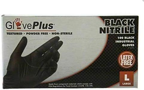 Текстурирани черна нитриловая ръкавица Gloveplus, голяма, 100 бр./кор.