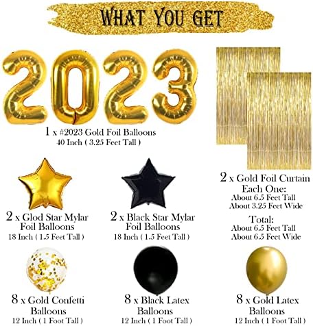 Черно-Златен Комплект Бижута за Бала, Златни балони 2023, Набор от Черни и Златни балони, Завеса от Златно Фолио,