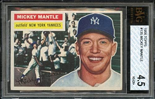 1956 Topps 135 Мики Мэнтл Грей Бек на Ню Йорк Янкис КОПИТО BVG 4.5 - Бейзболни картички с надпис