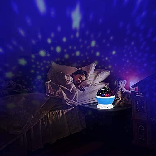 Детски Звезден лека нощ, Въртящи се на 360 градуса Звезден Проектор, Настолна лампа с 4 светодиода, 8 цвята,