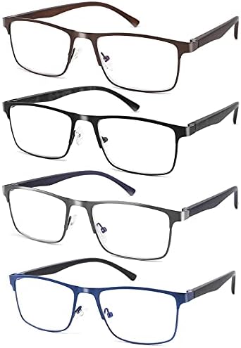 Мъжки слънчеви Очила за четене, блокиране на синя светлина, 4 опаковки, Стилни Очила за четене в метална рамка