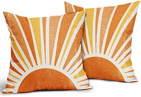 Оранжево-Жълти Калъфки в стил Бохо 18x18, Комплект от 2 впечатлява със своя Бохемски Стил, Ретро, Абстрактни