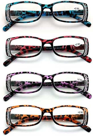 V. W. E. 4 Двойки от Женски Правоъгълни Очила За четене с Ефект Страз - Модерни Леопардовые Очила За четене