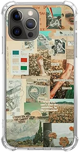 Ретро Ретро Естетичен калъф-колаж, който е Съвместим с iPhone 11 Pro, Бежово Калъф-Колаж с Вдъхновяващи Цитати