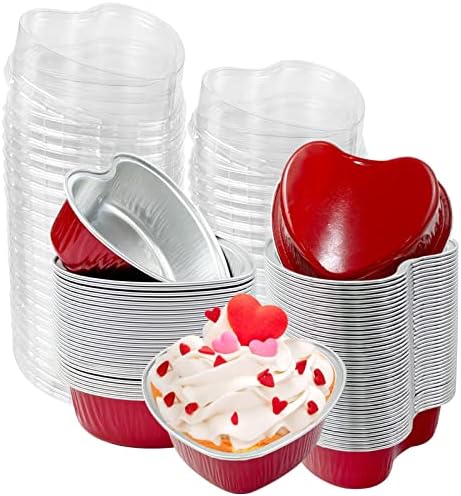 Мини-Форма за торта във формата на Сърце с Капаци, 100 мл, 3,4 грама, за Еднократна употреба Чаша за Кифли,