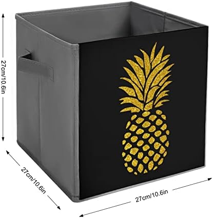 Жълто-Златист Ананас Сгъваем Текстилен Кутия За Съхранение на Кубчета 11-Инчови Сгъваеми Кутии За Съхранение