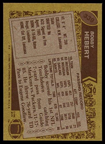 1986 Topps 339 Боби Хърбърт БИВШ ++ Отлично++ RC New Orleans Saints Футбол J2M