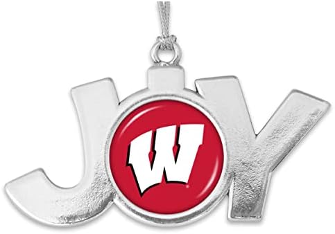 Wisconsin Badgers Joy с Логото на Отбора Сребрист Метален Коледен Орнамент Подарочное Украса на коледната Елха