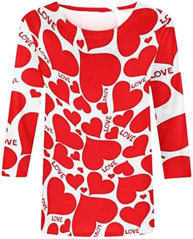 Риза с 3/4 ръкав за Жени, Дамски Ежедневни Блузи, Модни Тениски с Принтом на Сърцето, Празнични Тениска, Пуловер