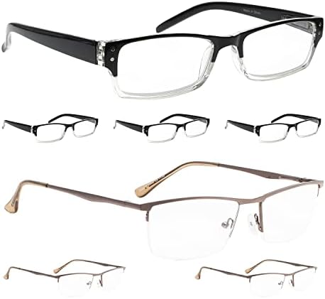 LUR 4 Опаковки класически очила за четене + 3 опаковки на метални очила за четене в полукръгла рамка (общо 7