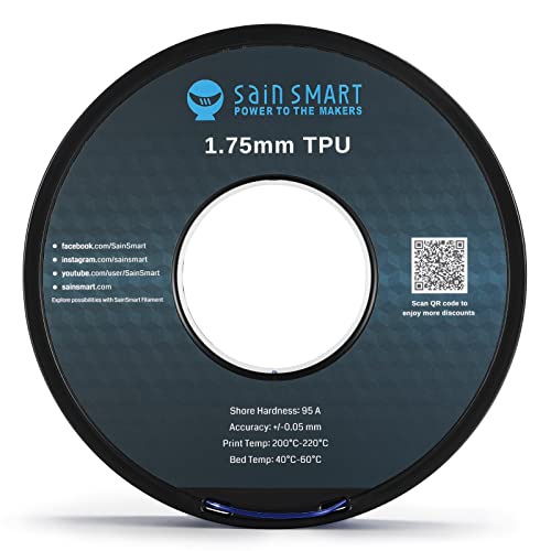 SainSmart - 101-90-161 Синя Гъвкава Нишка за 3D печат от TPU, 1,75 мм, 0,8 кг, Точност на размерите +/- 0,05