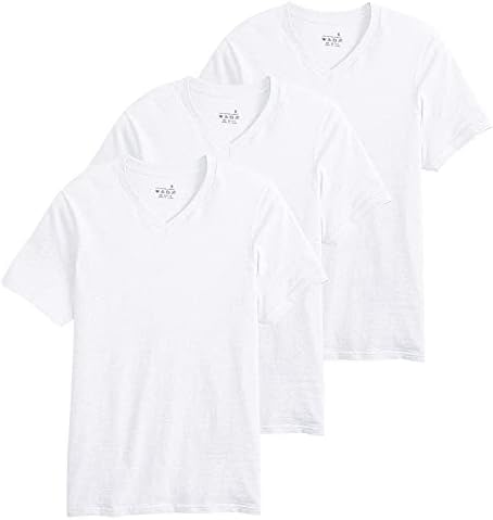 Мъжка бяла тениска без етикети от памук с V-Образно деколте TZ Обещание, 3 опаковки, Лека риза, Тениска