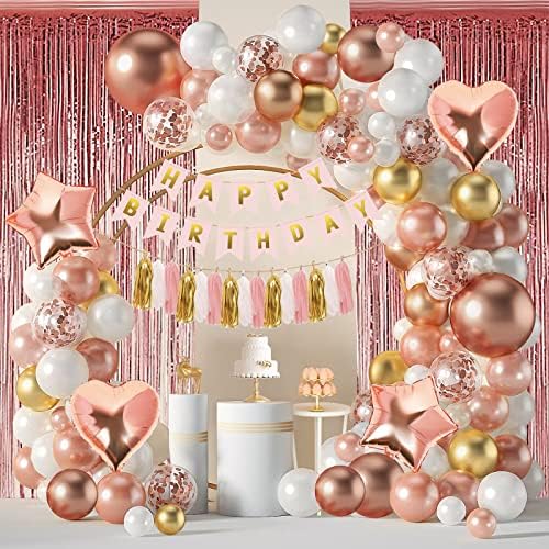 Комплект арка с гирлянди от розови и златни балони, комплект украси за парти по случай рождения ден 5+12+18