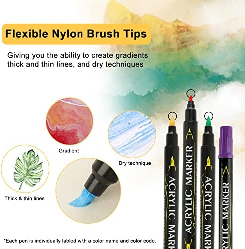 Rentuwa Paint Pens - Акрилни маркери за рисуване - 24 цвят, Акрилни дръжки с двоен фитил за наскальной бои, Маркери за рисуване върху платно, камък, парчета дърво, керамика, акс
