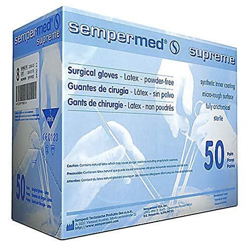 Ръкавица от латекс Sempermed SPFP850 Supreme, хирургична, без прах, размер на 8,5 (опаковка от 50 броя)