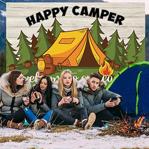 Roetyce Тематични Украси за Партита на къмпинг, на Фона На банер Happy Camper, 5,9 х 3,6 Метра, Декор за Семеен